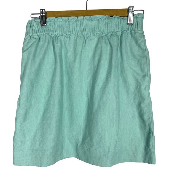 J.Crew, Sz 2, Aqua Blue Paperbag Waist Short Skirt, Linen & Cotton, Lightweight - Picture 1 of 8